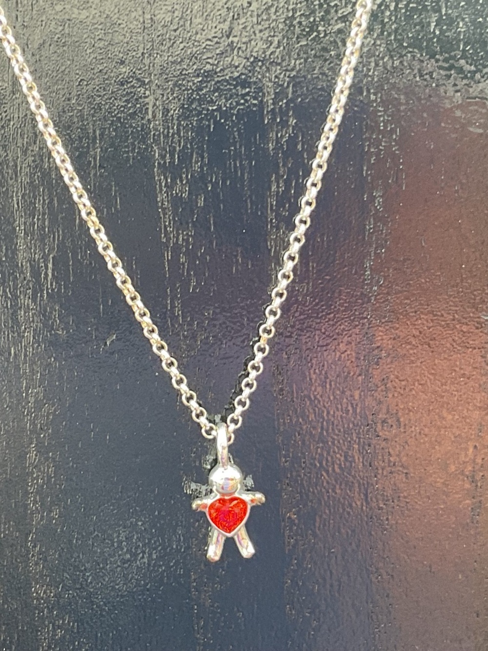 Avon July Baby Hugs Charm Necklace Red CZ silvertone SAO vintage 16”